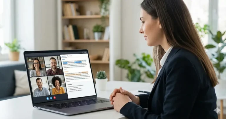 A professional using the best AI meeting assistants for small business to automate meeting notes in 2026.