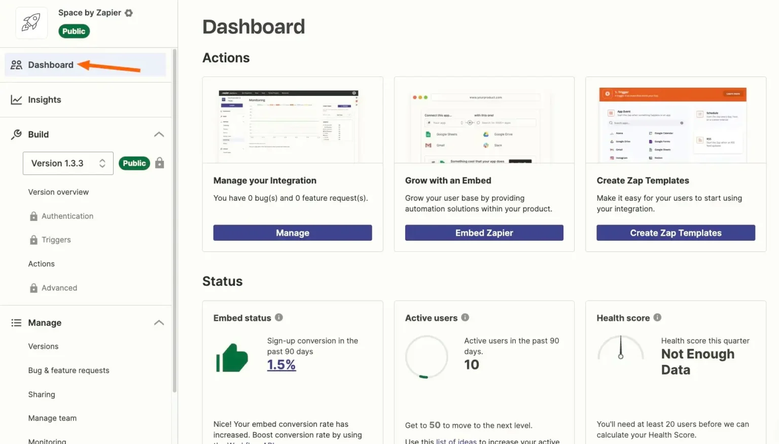 Zapier dashboard with integration options